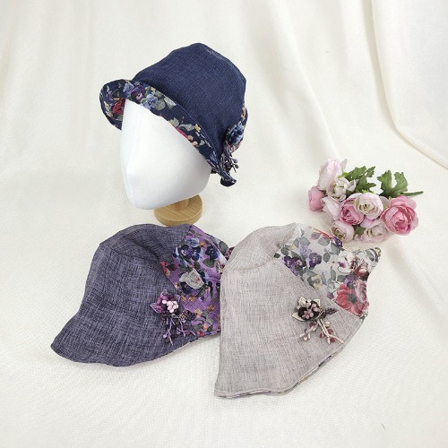 시스루 꽃송이 벙거지 중년여성모자 모자 버킷햇 여름