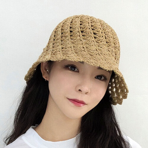 웨이브 벙거지 버킷햇 밀짚 여름 여성 모자