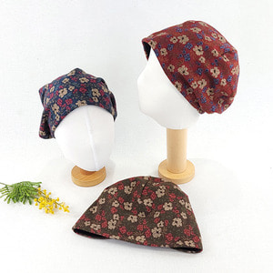 가을 겨울 작은꽃무늬 비니 두건 중년 반다나 여자 모자