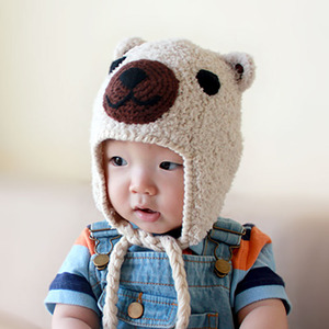 유아동 겨울 니트 털 곰돌이 귀달이 모자