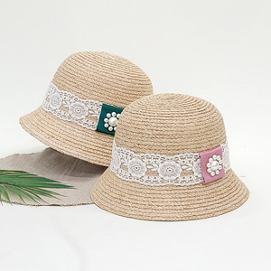 레이스진주 밀짚 라피아 왕골 여성 여름 여행 모자