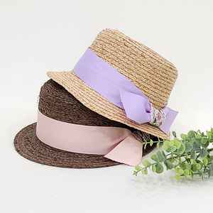 핑플 라피아 밀짚 왕골 라탄 캉캉 보터햇 여름 모자
