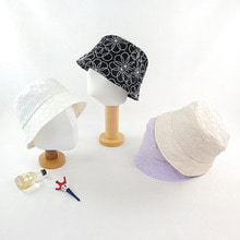 빅플라워자수 벙거지 버킷햇 보넷 여성 여름 면 모자