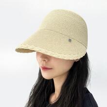 꽈배기포인트 오리챙 밀짚 여성 여름 와이드챙 모자